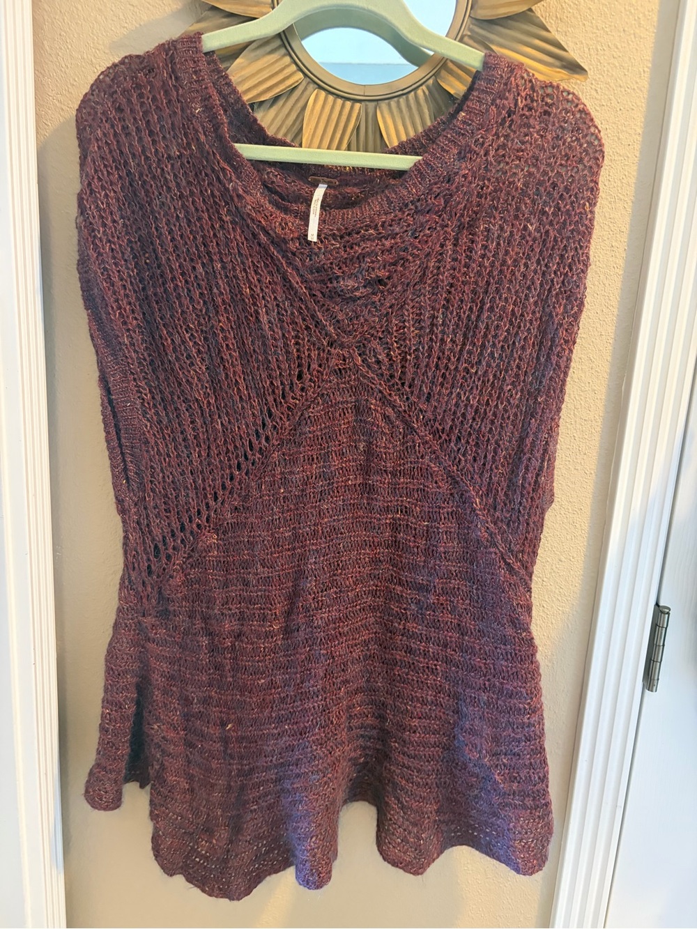 Free People Mandarin Knit Sweater Vest Maroon and Rustic Colors M
